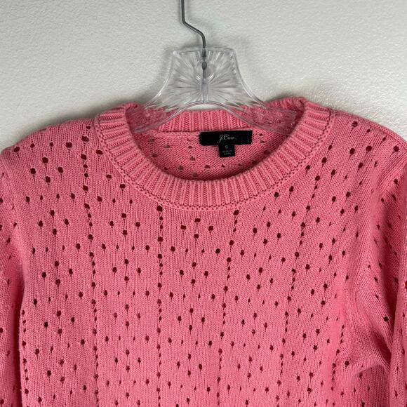 J.Crew Pointelle Crewneck Sweater Size Small Pink Cotton Feminine Cottage - Picture 4 of 6